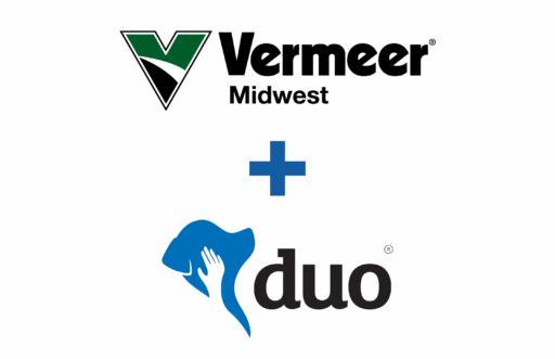 Vermeer Midwest logo, a blue plus sign and the Duo logo